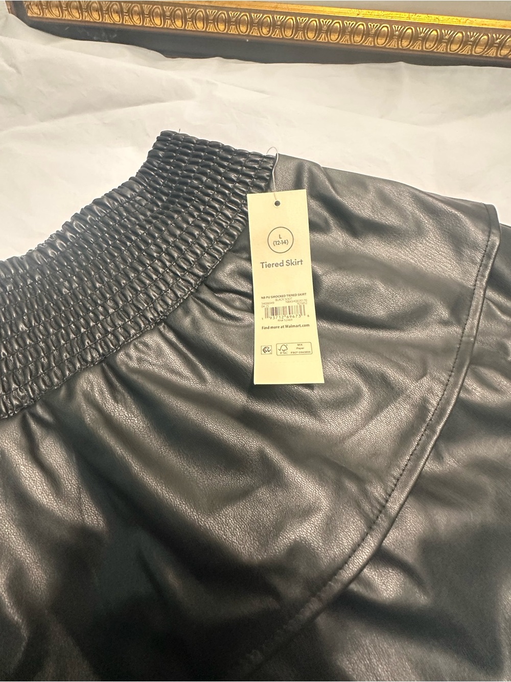No Boundaries Black Faux Leather Tiered Mini Skirt with Smocked Waist - Picture 5 of 10